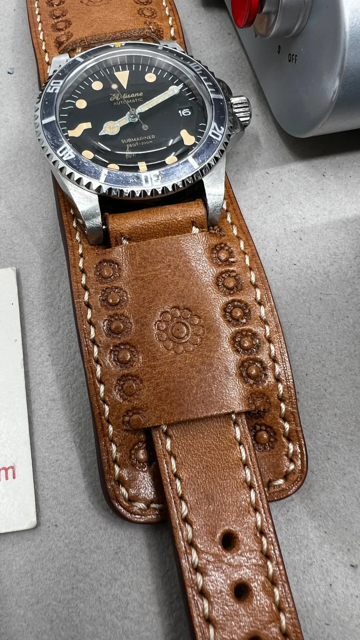 Watch Strap 19mm 20mm 22mm, vegetable tanned leather Watch Band, Wristwatch Band with Flower Pattern Engraving, Christmas Gift Ideas for her