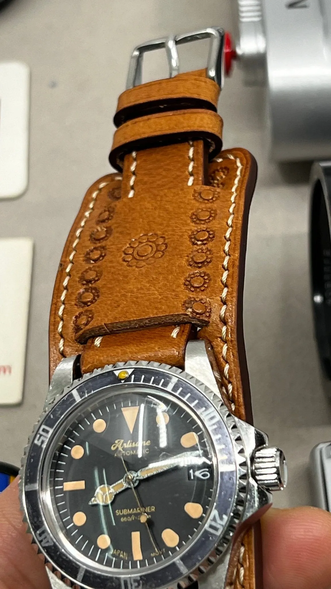 Watch Strap 19mm 20mm 22mm, vegetable tanned leather Watch Band, Wristwatch Band with Flower Pattern Engraving, Christmas Gift Ideas for her