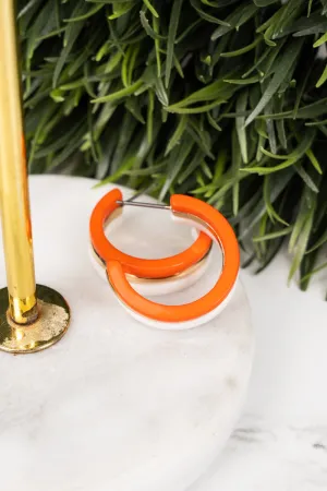 White, Orange and Goldtone Hoop Earrings