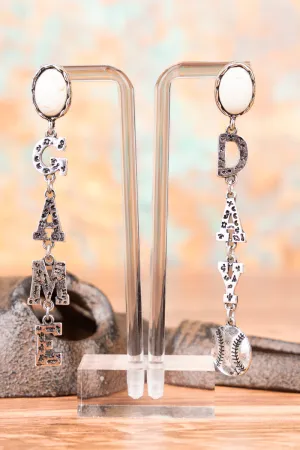White Silvertone 'Game Day' Drop Earrings