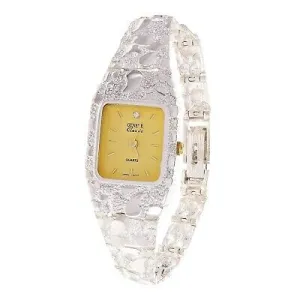 Women's 925 Sterling Silver Nugget Link Geneve Wrist Watch 7-7.5" 26 grams
