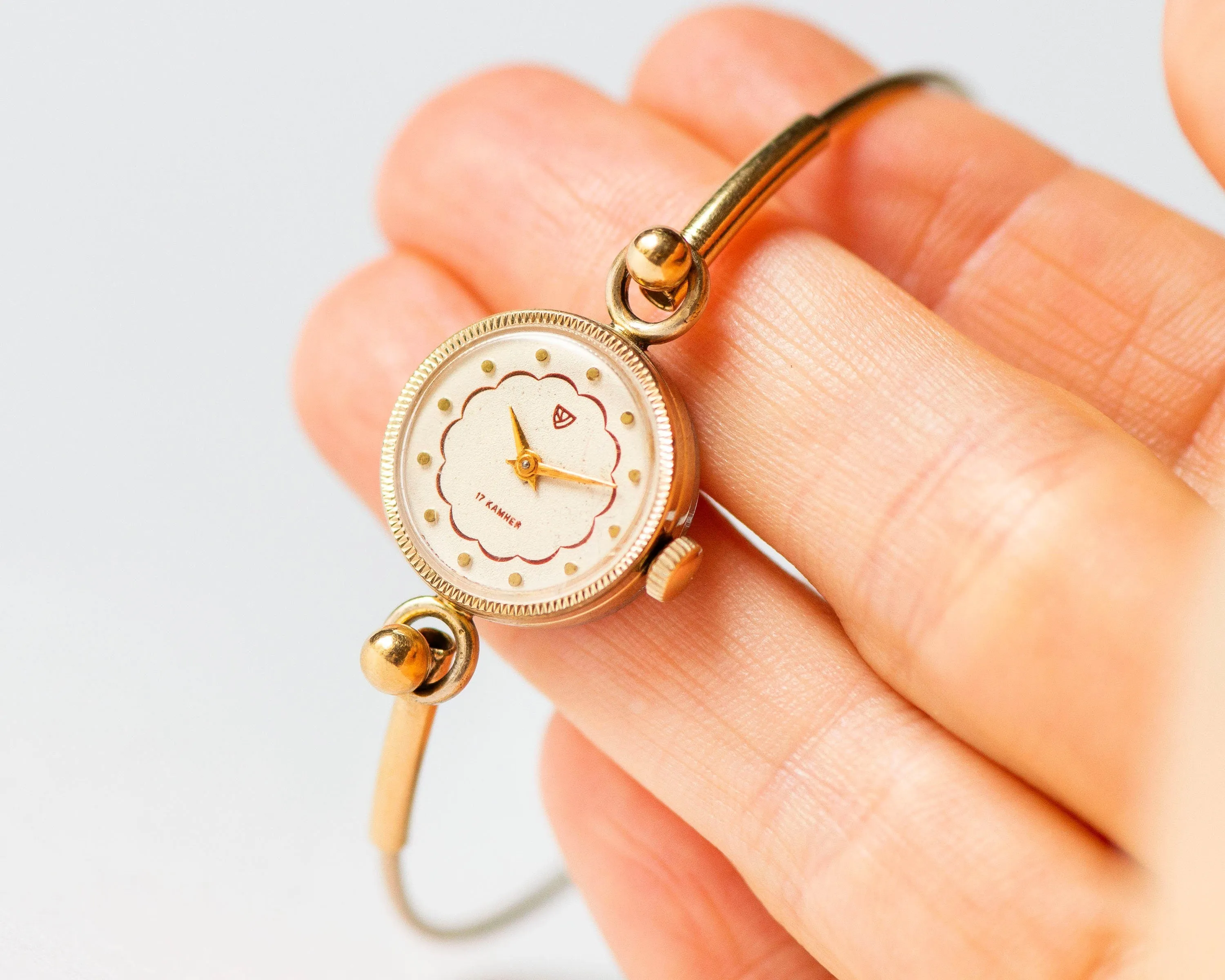 Women's Watch Ring Bracelet Vintage, Women's Wristwatch Round, Gold Plated Watch Seagull, Tiny Cocktail Watch, Delicate Womens Watch Gift